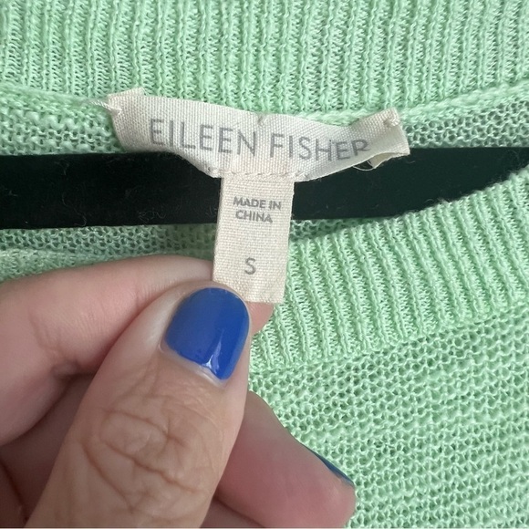 2/25 Eileen Fisher Pullover Organic Linen Cotton Blend Lime Green Open Knit - Picture 2 of 5